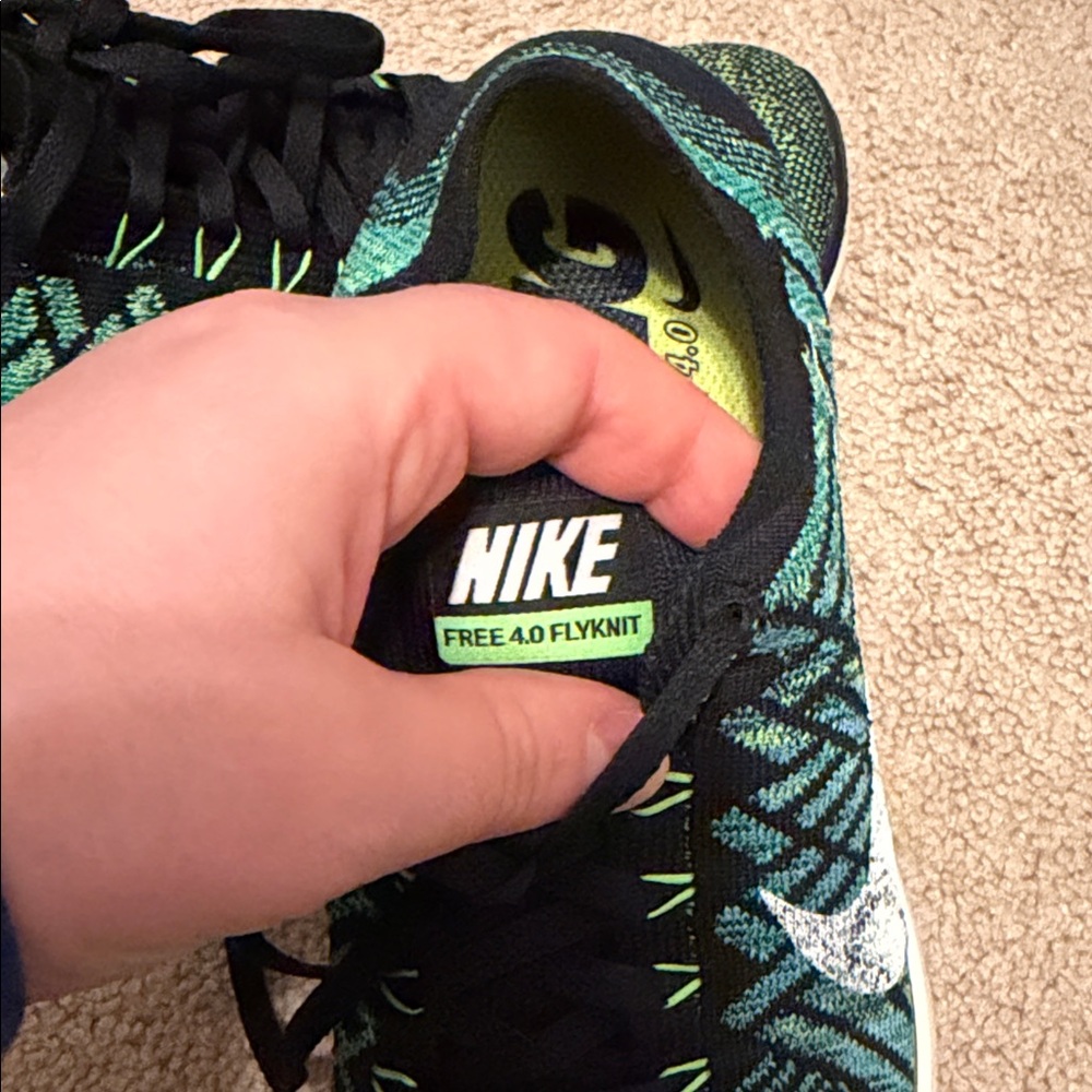 Nike Black and Green Free 4.0 Flyknit Sneakers - Picture 6 of 8